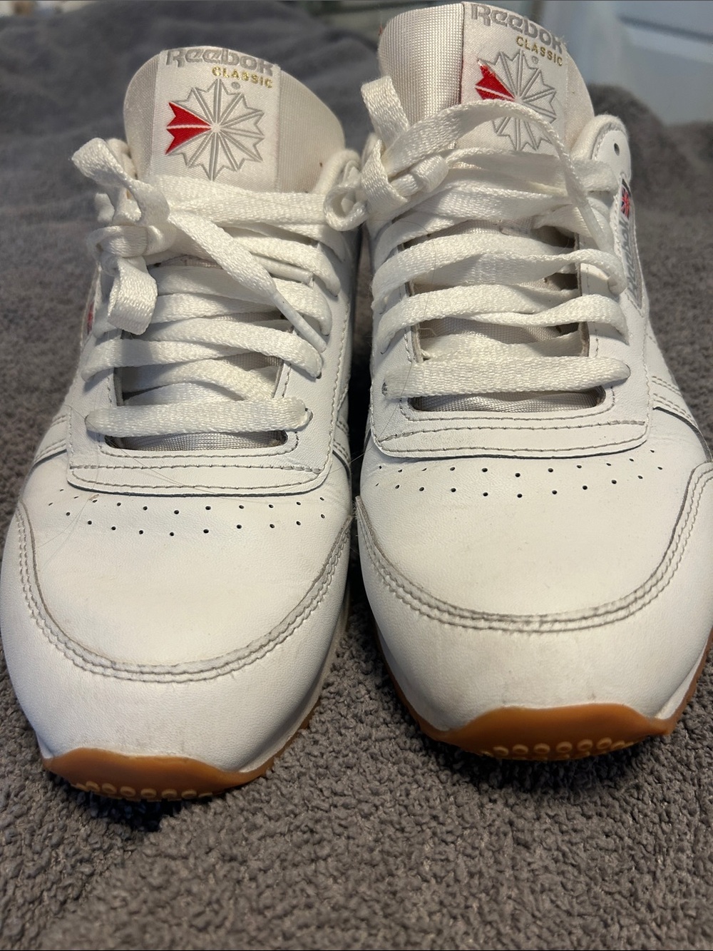 Reebok Kids White Leather Sneakers with Gum Outsole